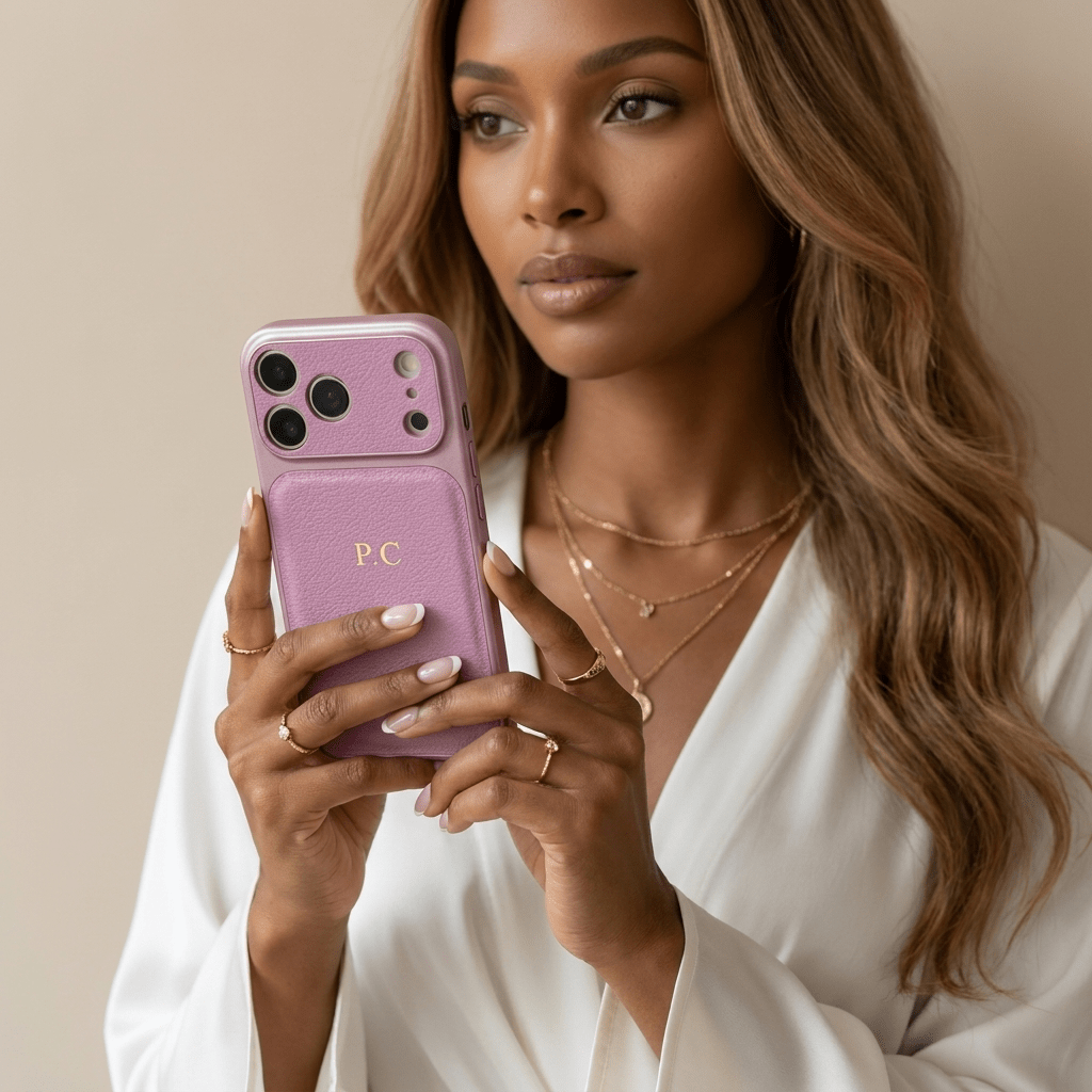 Purple Personalized iPhone Case With Leather - Poly Bands
