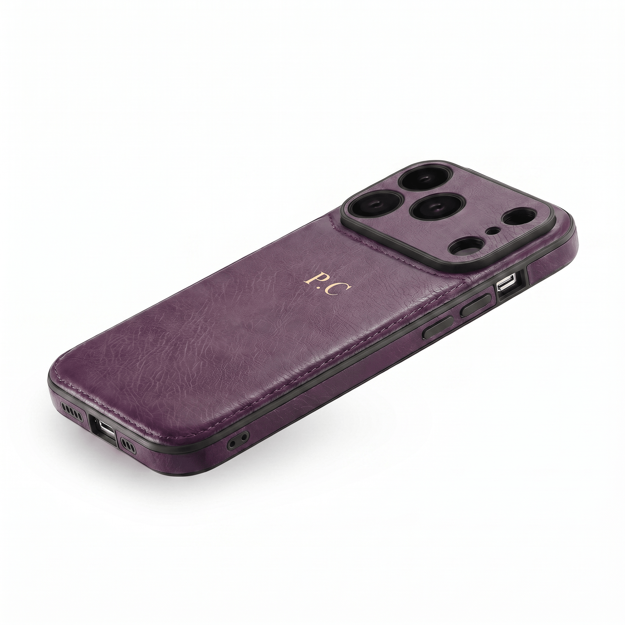 Purple Personalized Monogram Leather iPhone Case - Poly Bands
