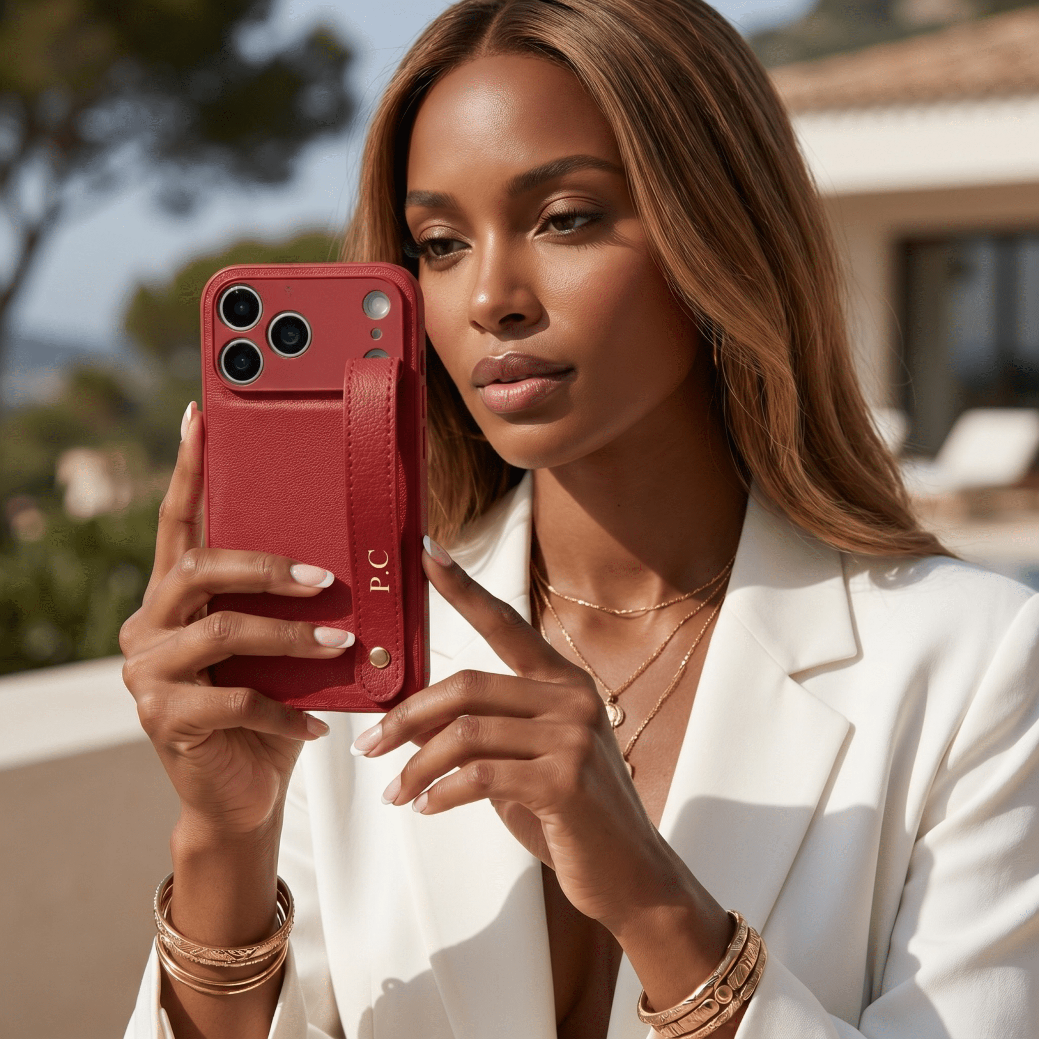 Red Leather iPhone Case with Strap - Poly Bands