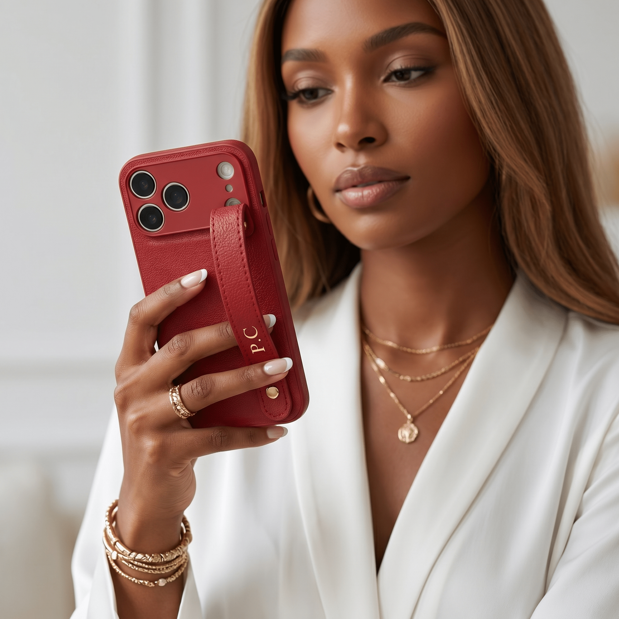 Red Leather iPhone Case with Strap - Poly Bands