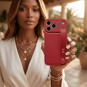 Red Leather iPhone Case with Strap - Poly Bands
