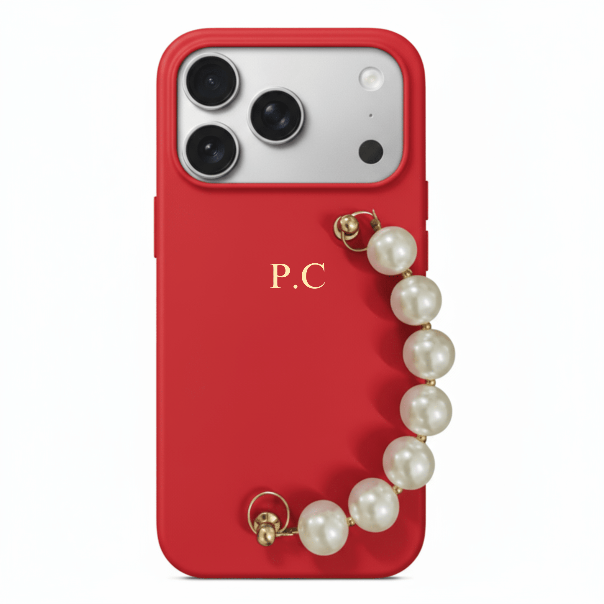 Red Leather Magnetic iPhone Case with Pearl Strap - Poly Bands