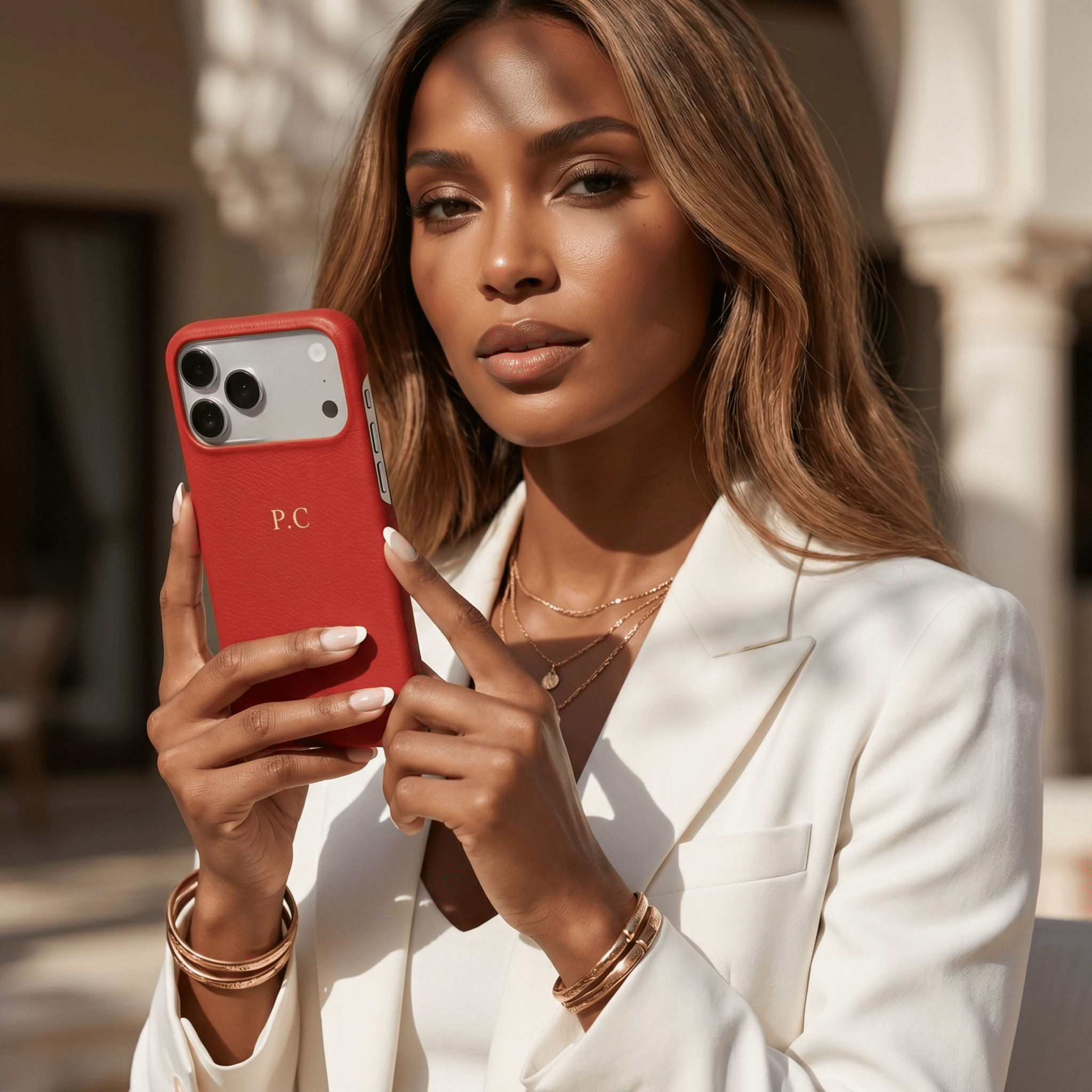 Red Pebble Leather iPhone Case - Poly Bands