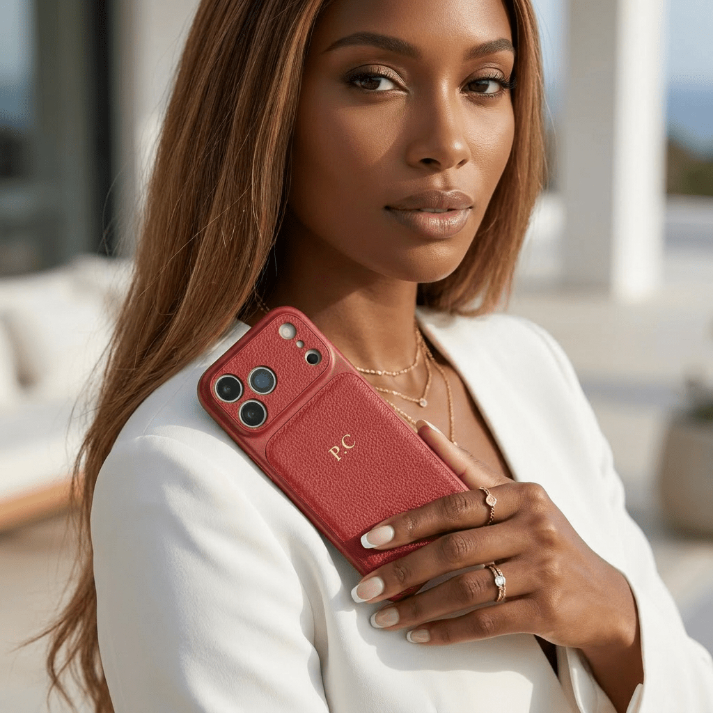 Red Personalized iPhone Case With Leather - Poly Bands