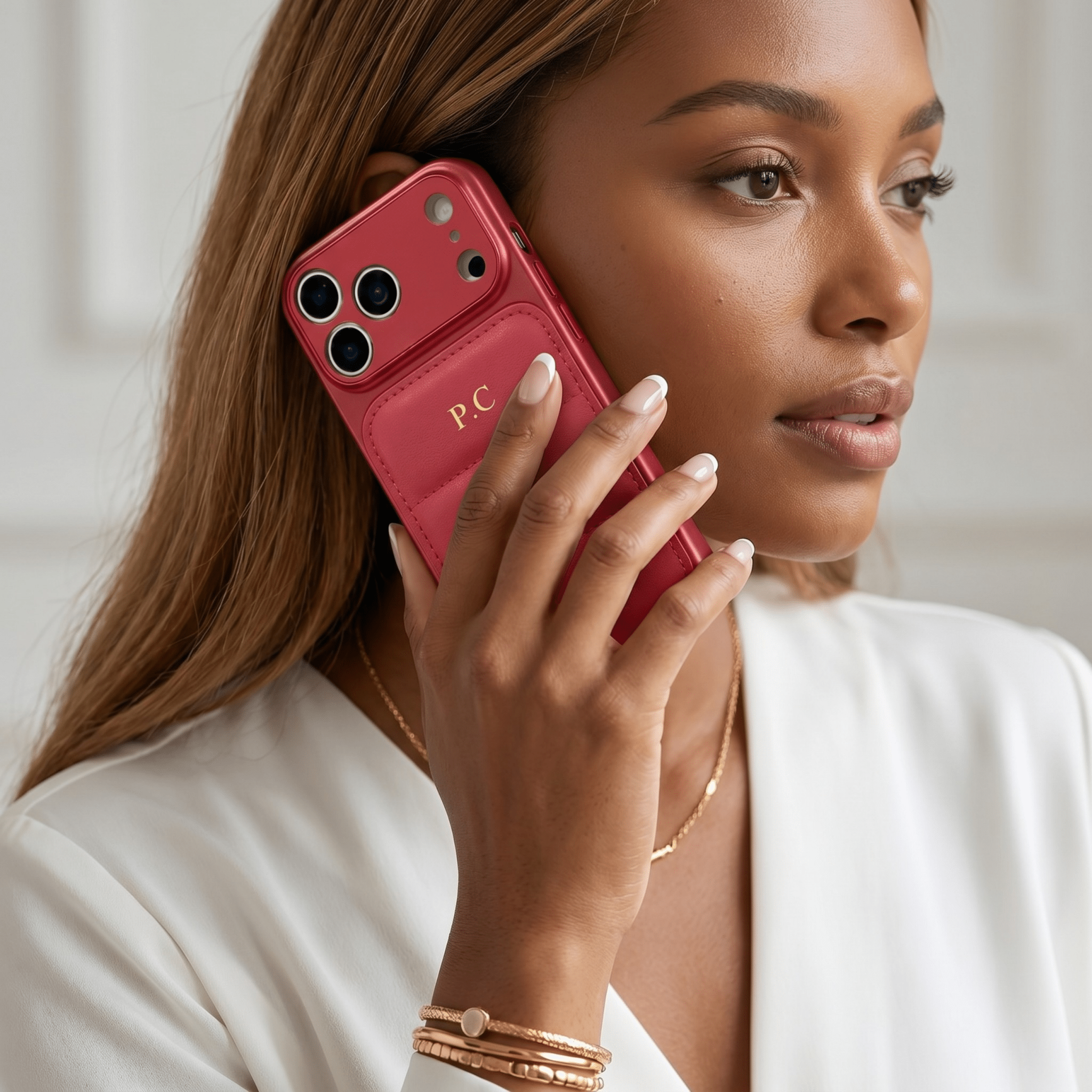 Red Personalized iPhone Leather Case - Poly Bands