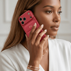 Red Personalized iPhone Leather Case - Poly Bands