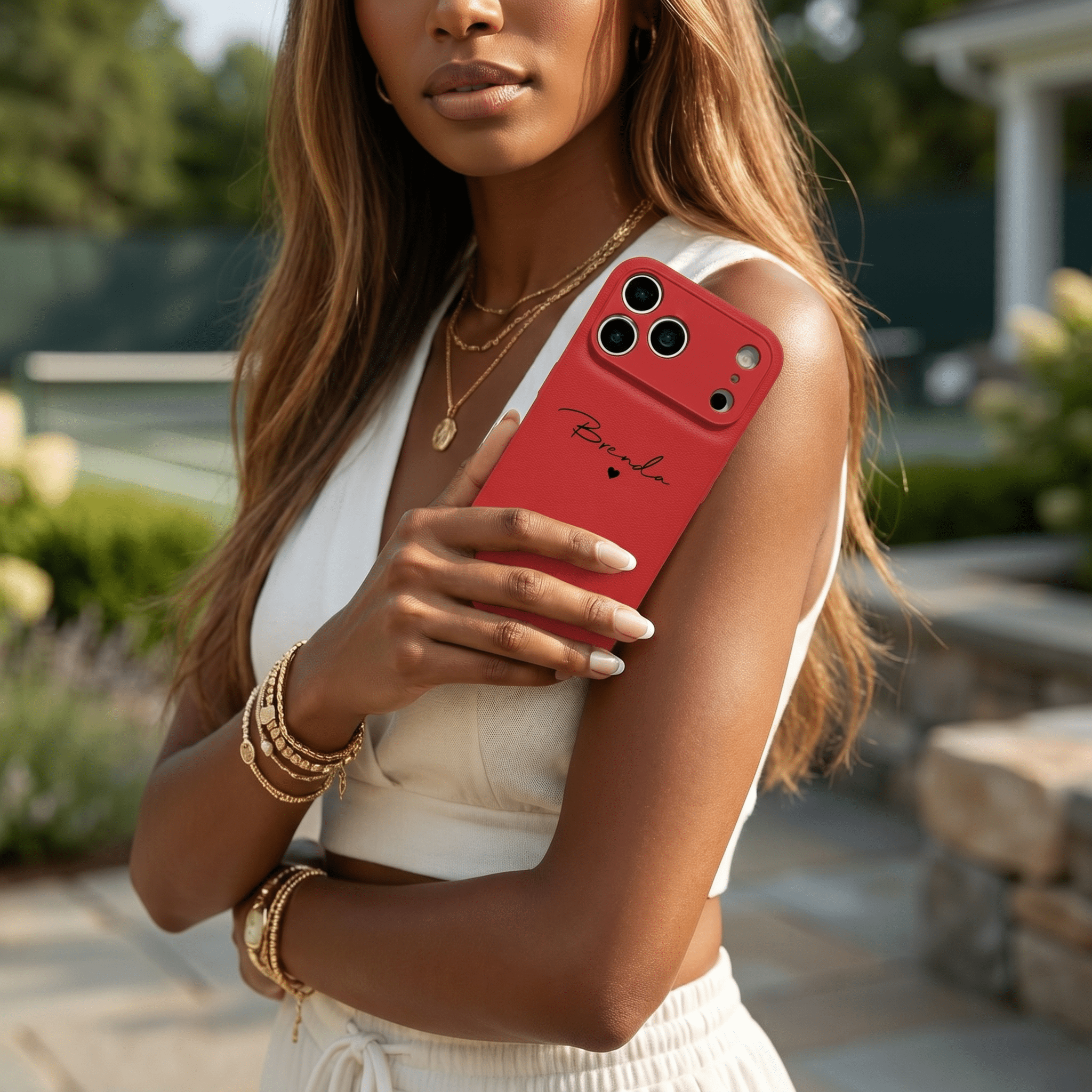 Red Personalized Leather iPhone Case - Poly Bands