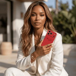 Red Personalized Leather iPhone Case - Poly Bands