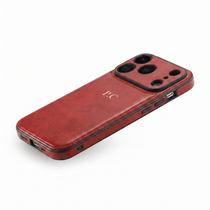 Red Personalized Monogram Leather iPhone Case - Poly Bands