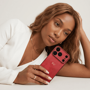 Red Personalized Monogram Leather iPhone Case - Poly Bands