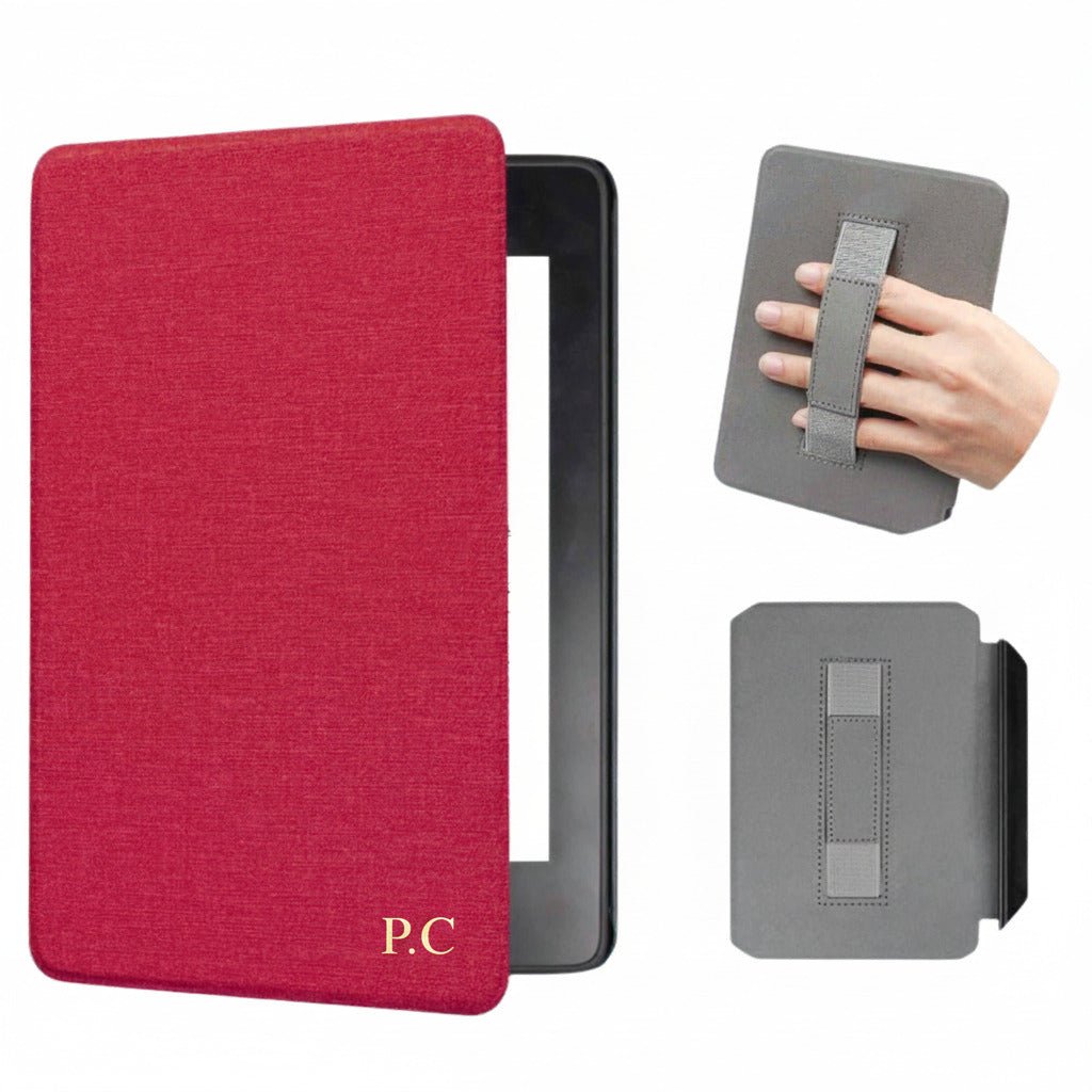 Red Textured Leather Kindle Case with Hand Strap - Poly Bands
