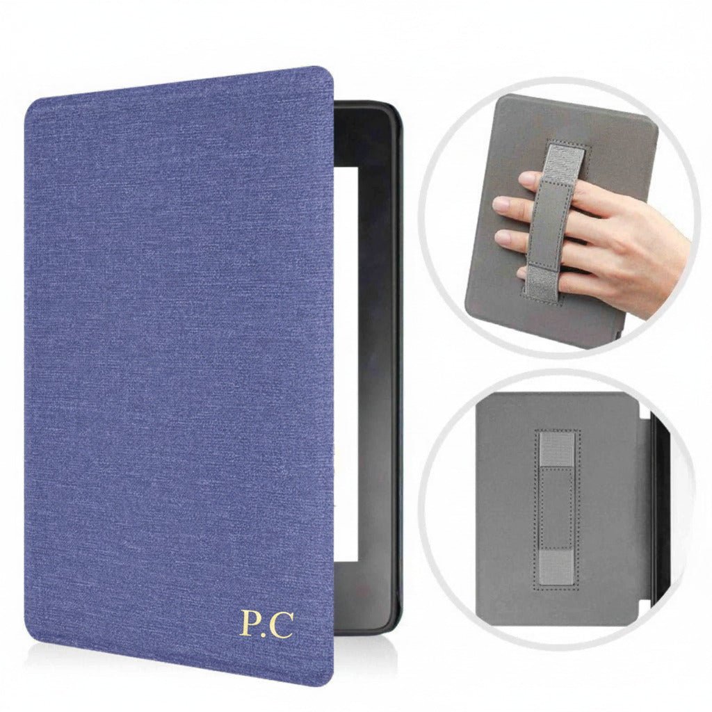 Royal Blue Textured Leather Kindle Case with Hand Strap - Poly Bands