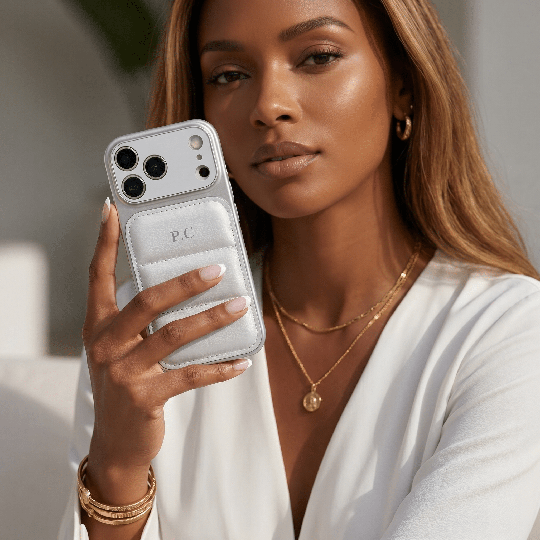 Silver Personalized iPhone Leather Case - Poly Bands