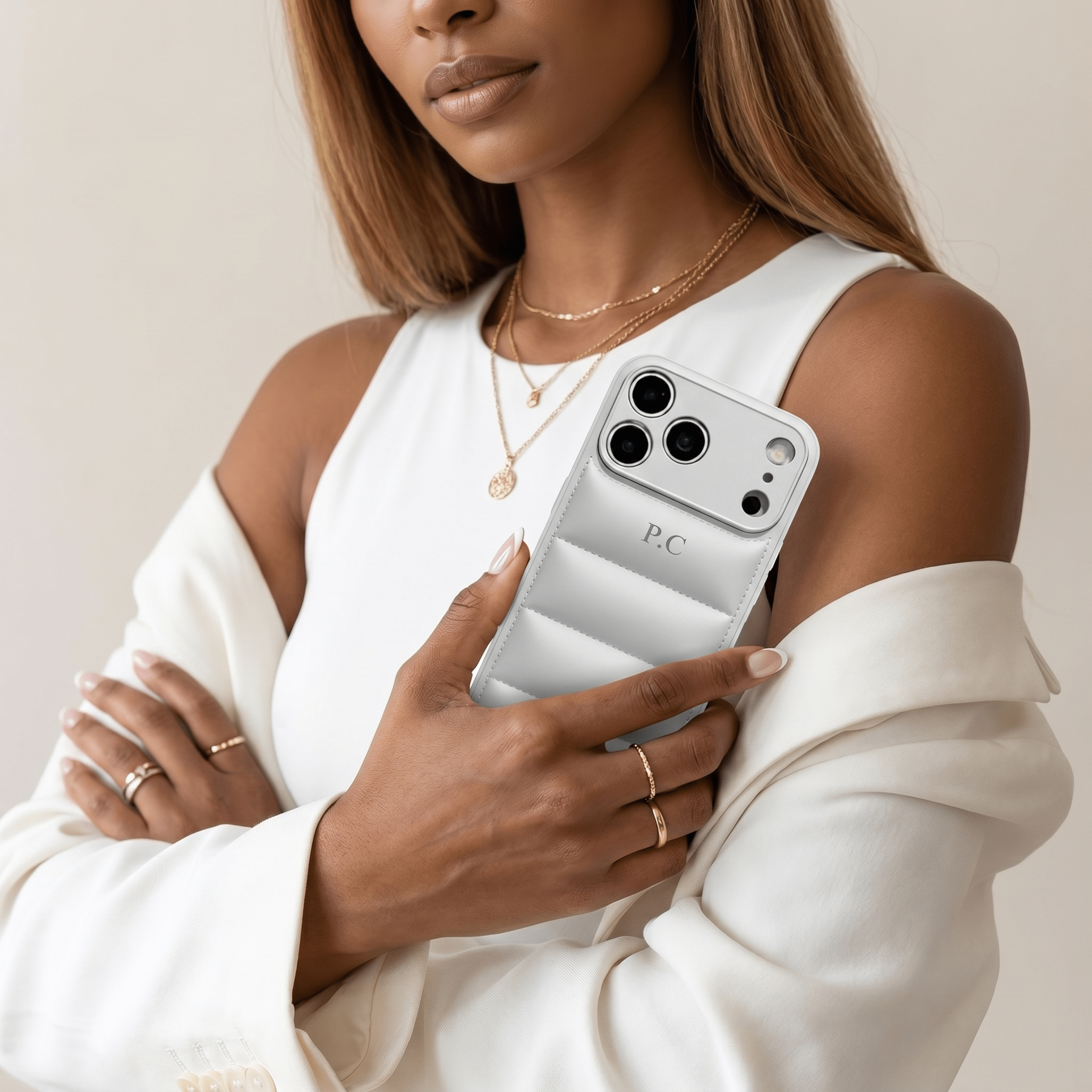 Silver Puffer Leather iPhone Case - Poly Bands