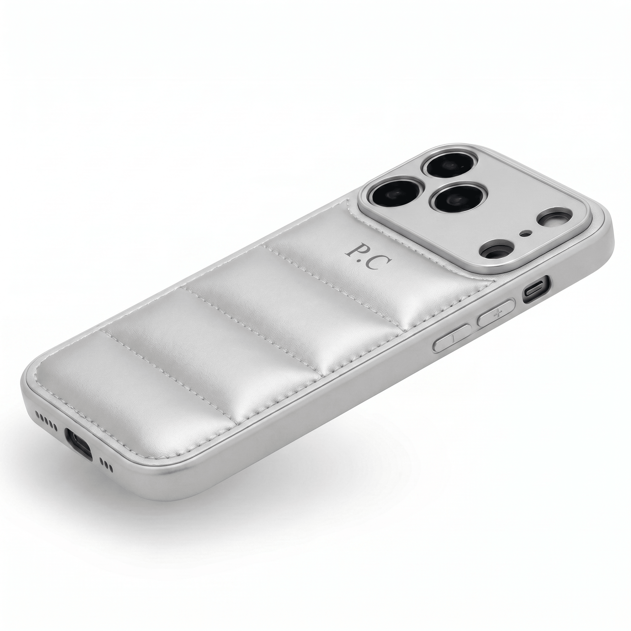 Silver Puffer Leather iPhone Case - Poly Bands