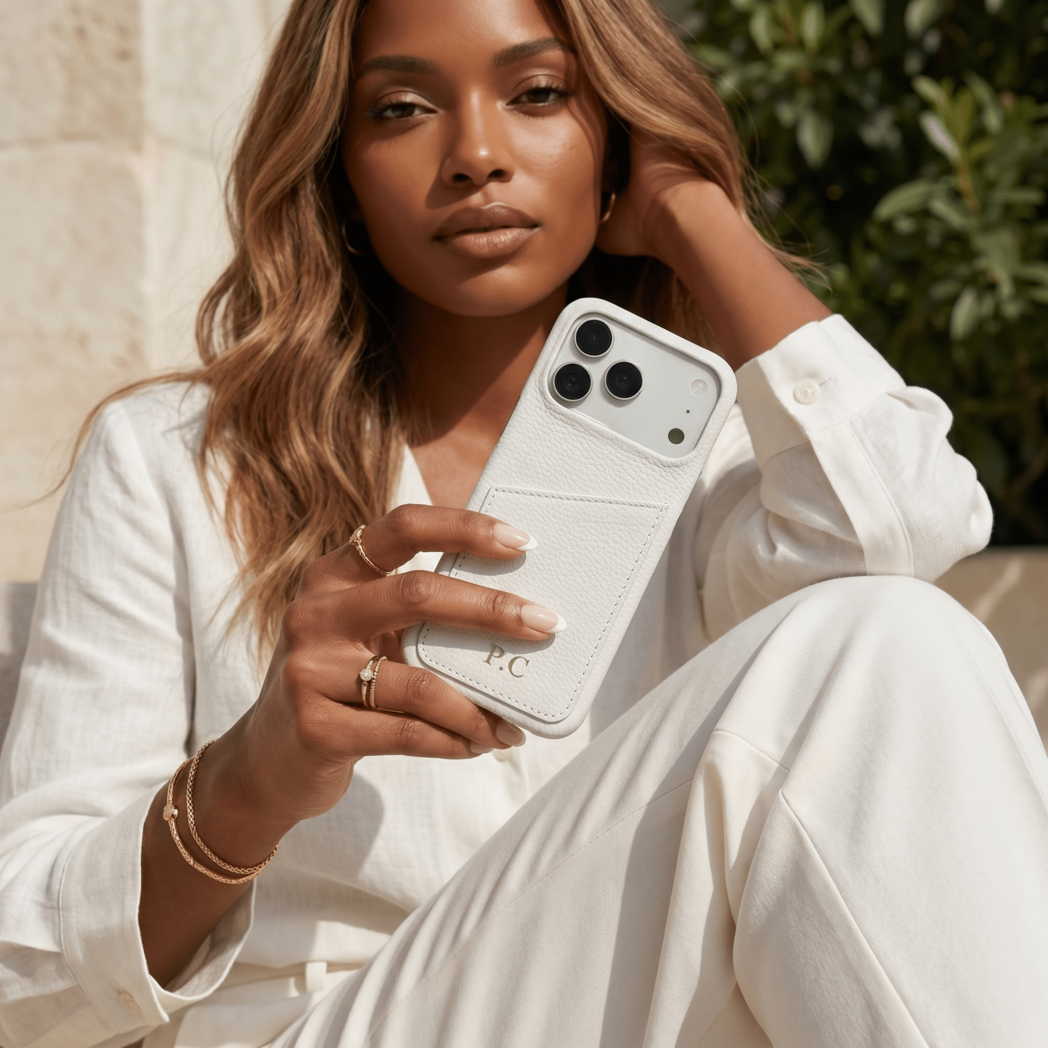 White Card Holder Leather iPhone Case - Poly Bands