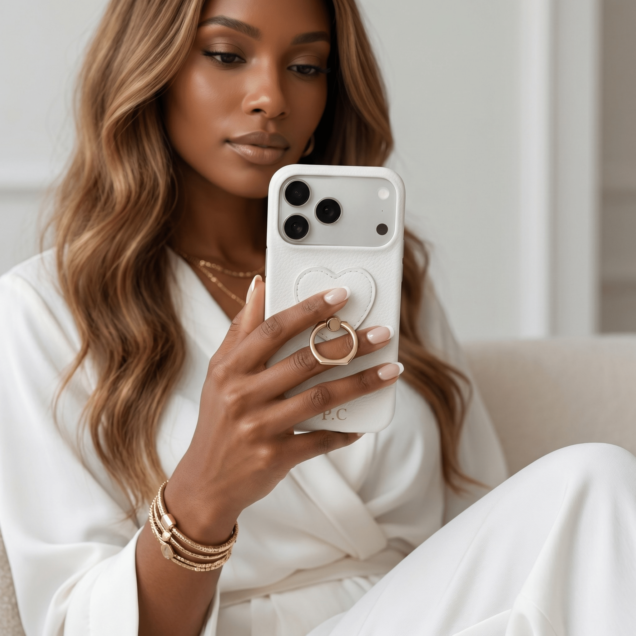 White Heart Ring Leather iPhone Case - Poly Bands
