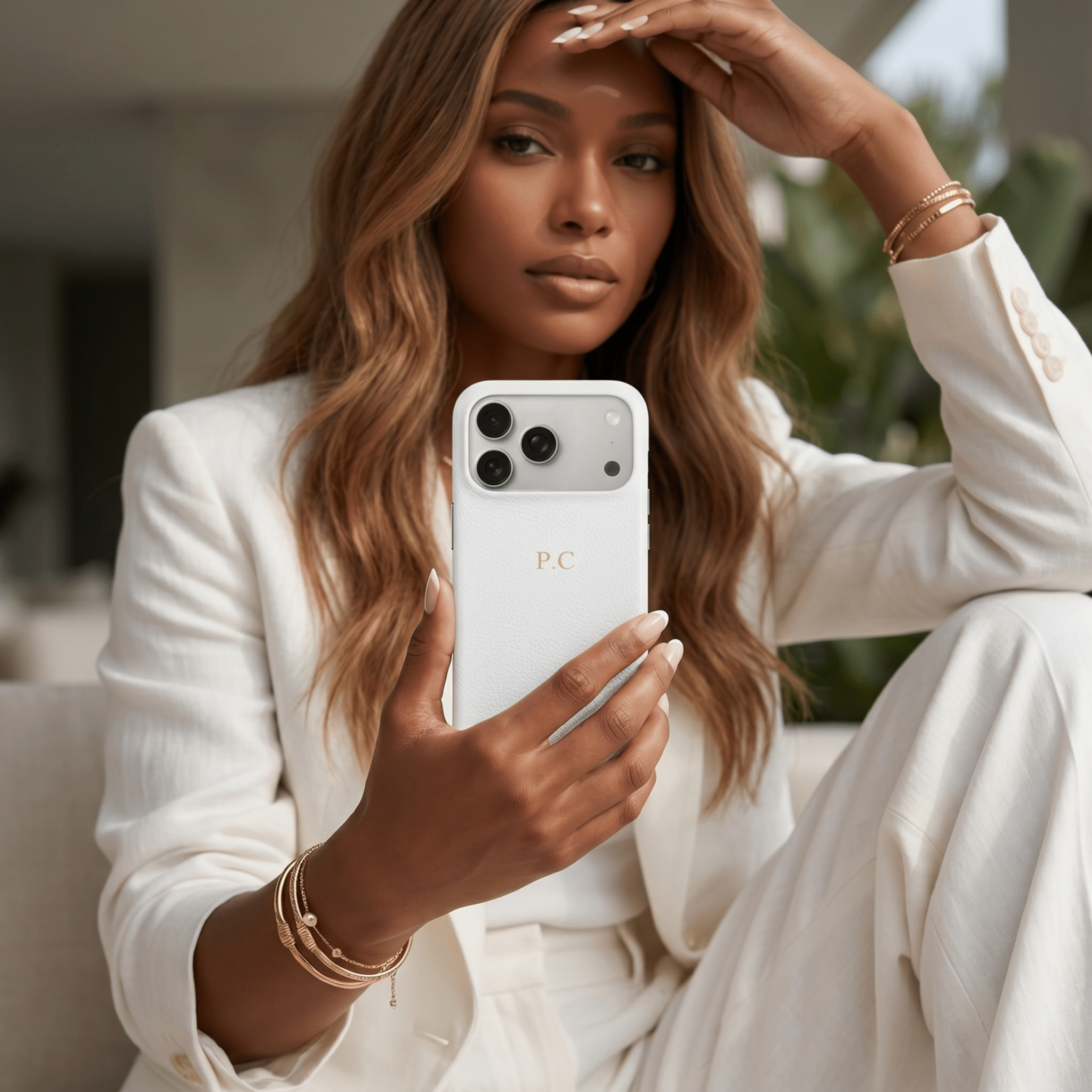 White Pebble Leather iPhone Case - Poly Bands