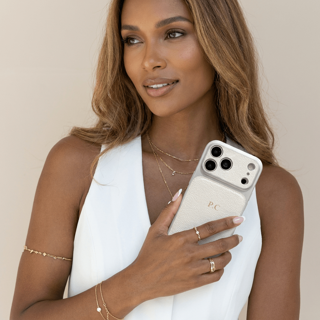 White Personalized iPhone Case With Leather - Poly Bands