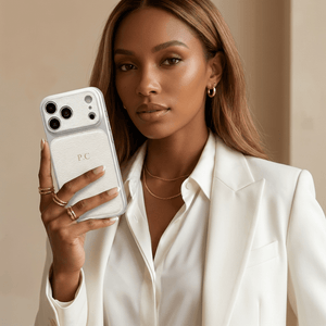 White Personalized iPhone Case With Leather - Poly Bands