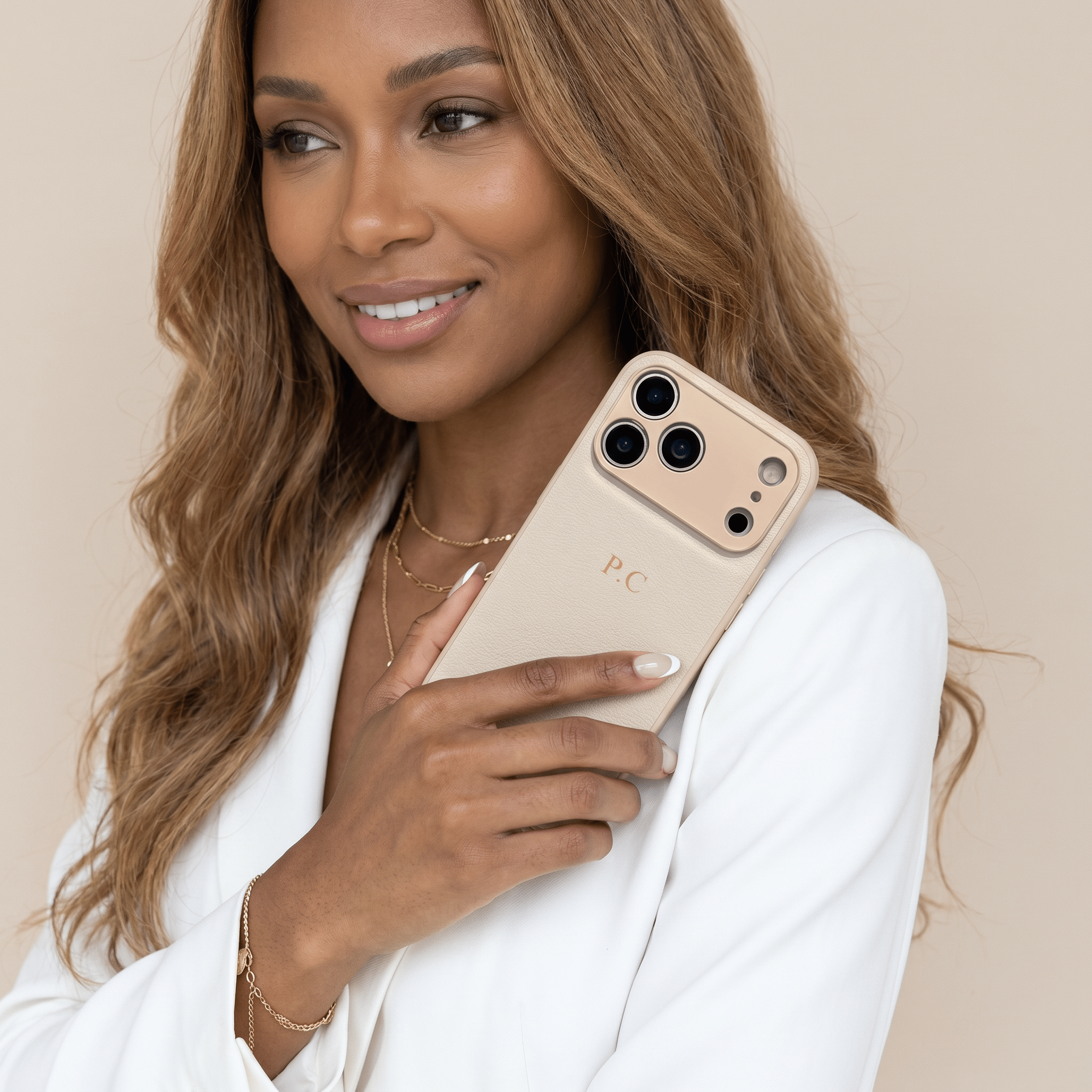 White Personalized Leather iPhone Case - Poly Bands