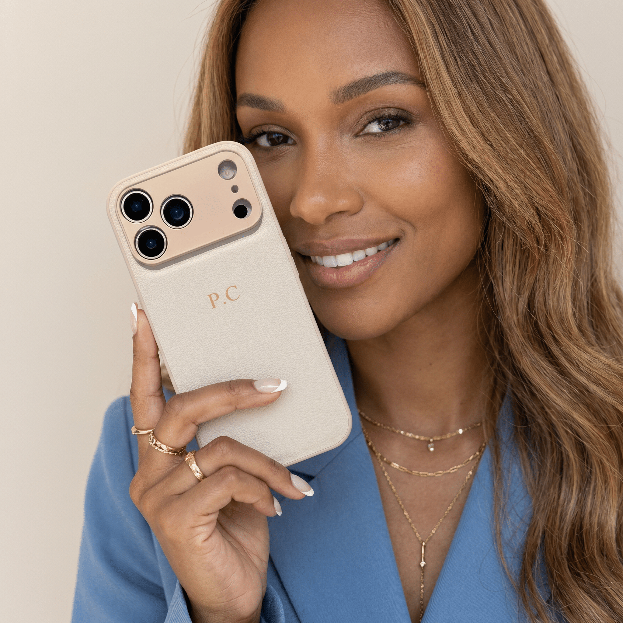 White Personalized Leather iPhone Case - Poly Bands