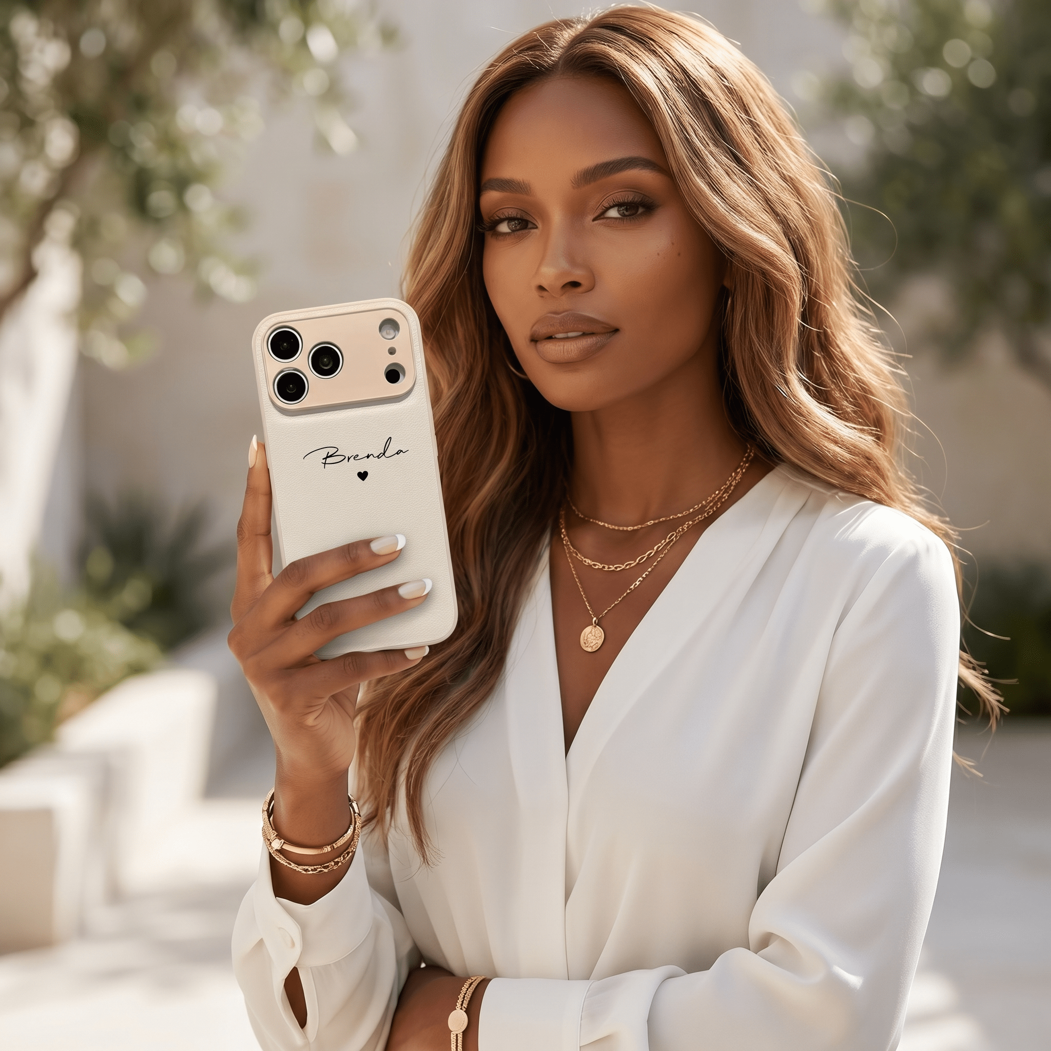 White Personalized Leather iPhone Case - Poly Bands