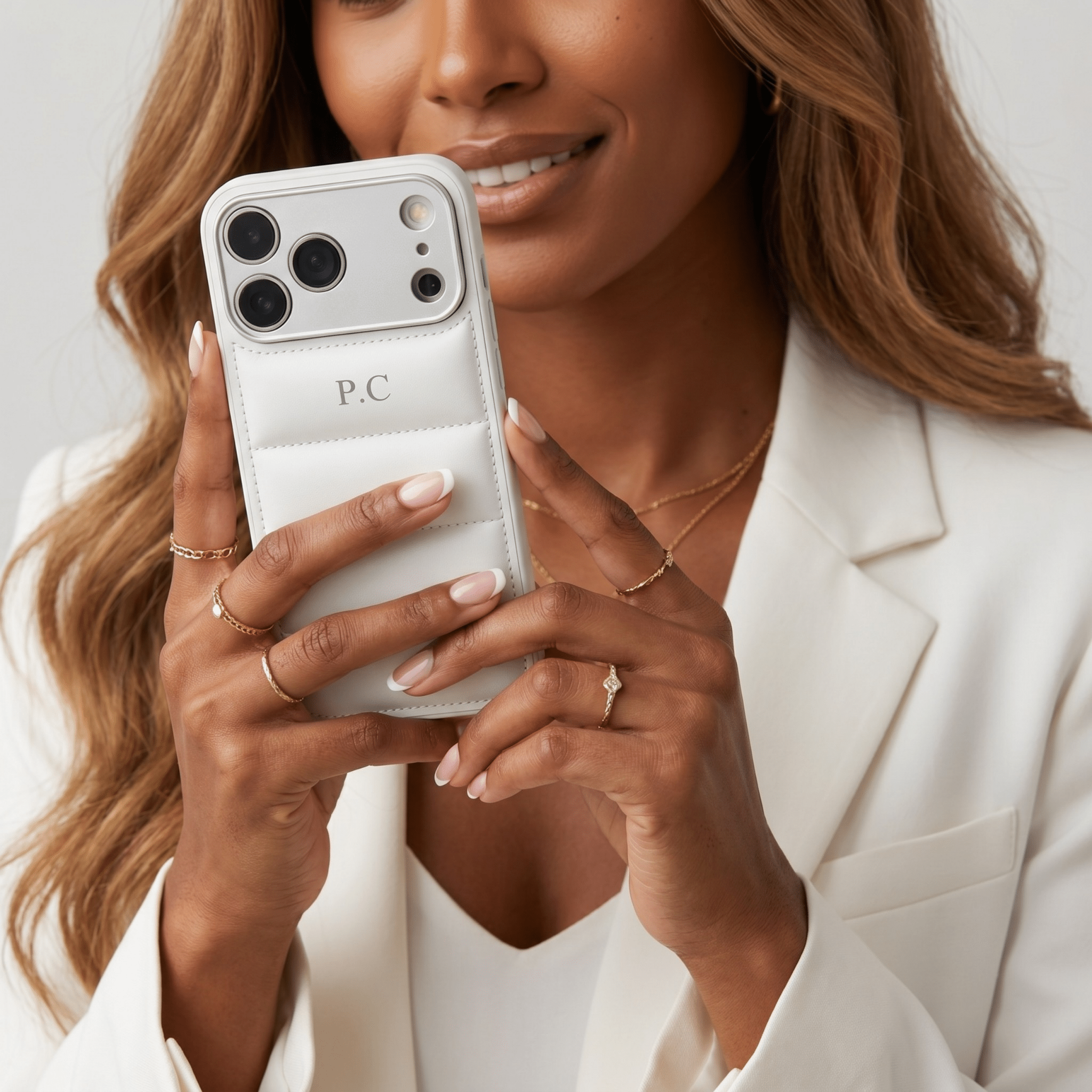 White Puffer Leather iPhone Case - Poly Bands
