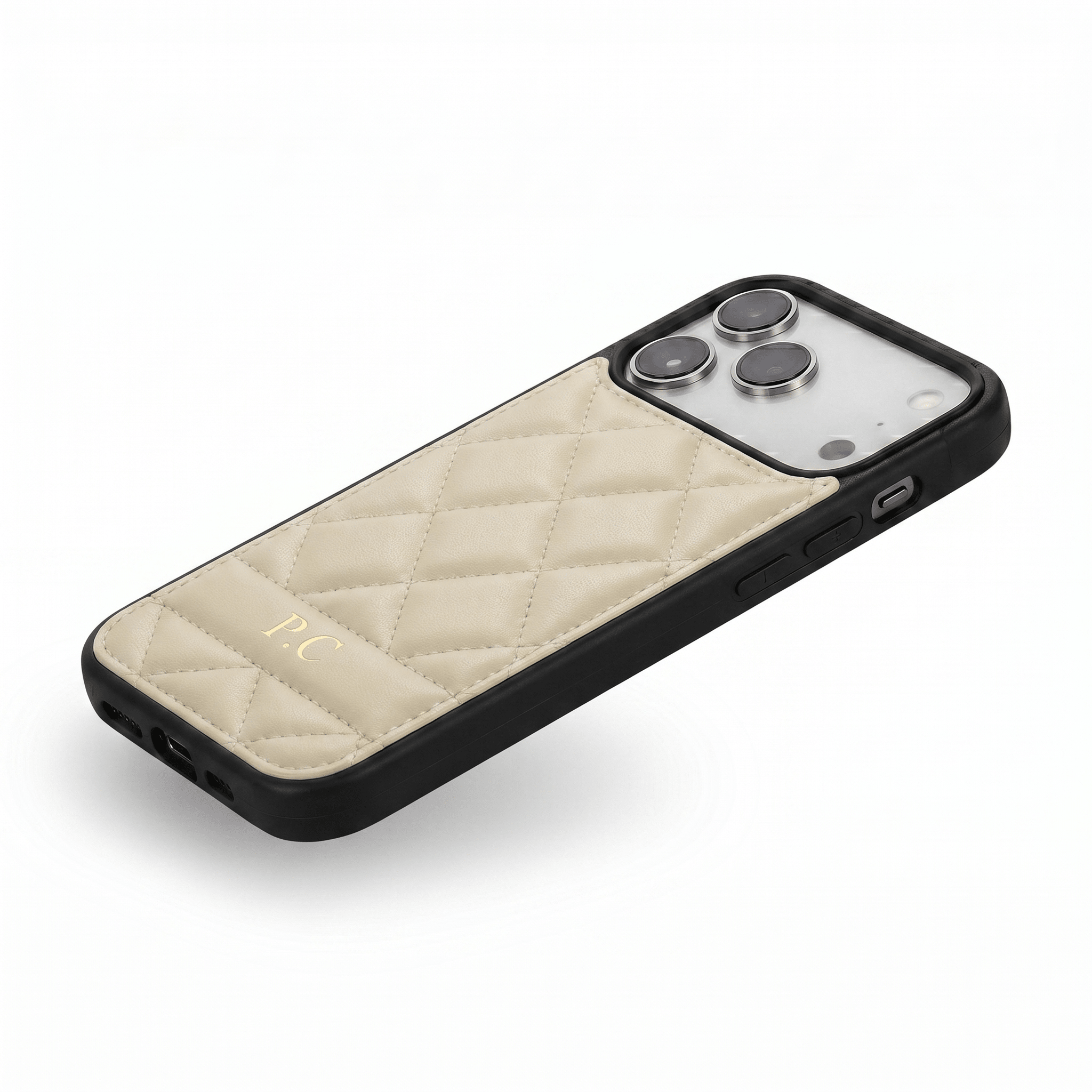 White Stitched Leather iPhone Case - Poly Bands