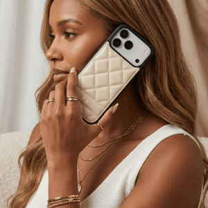 White Stitched Leather iPhone Case - Poly Bands