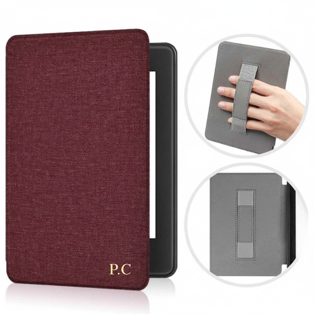 Wine Textured Leather Kindle Case with Hand Strap - Poly Bands